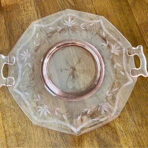 Vintage Pink Glass Double Handle Serving Plate